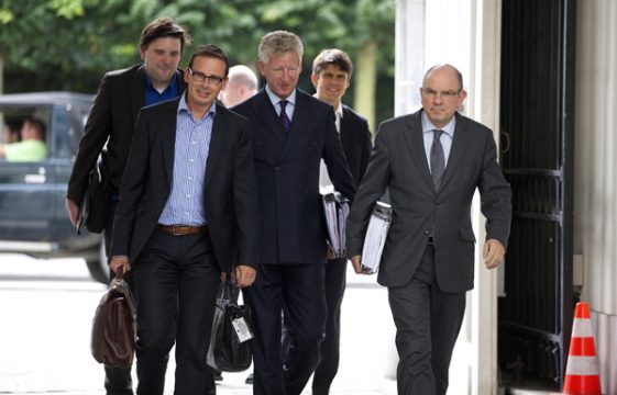 Die Unterhändler der Schwedischen Koalition Wouter Beke, Pieter De Crem und Koen Geens (28.8.)