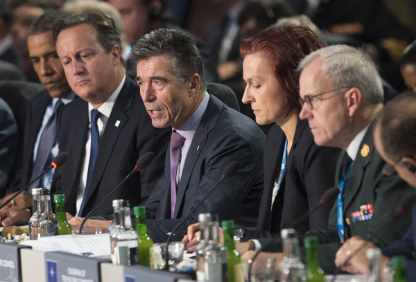 Nato-Gipfel in Wales: US-Präsident Barack Obama, der britische Premier David Cameron und Nato-Generalsektratär Anders Fogh Rasmussen
