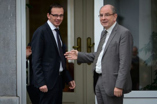 Wouter Beke und Koen Geens am Dienstag während der Koalitionsverhandlungen