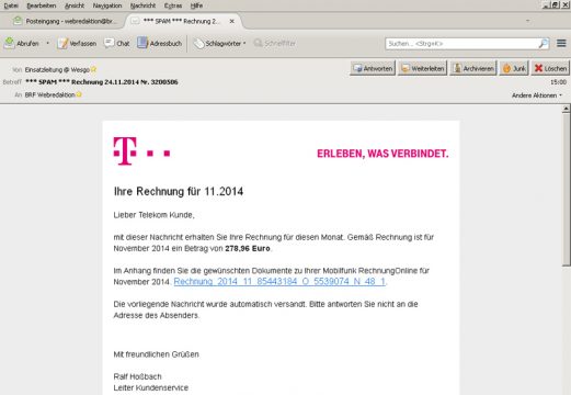 Falsche Telekom-Rechnung von der Polizeizone Weser-Göhl