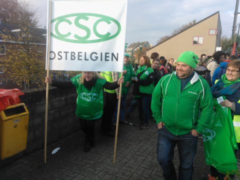 Gewerkschafter auf dem Weg zum Protest in Brüssel