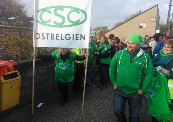 Gewerkschafter auf dem Weg zum Protest in Brüssel