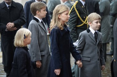 Staatsbegräbnis für Königin Fabiola - Prinzessin Eleonore, Prinz Gabriel, Kronzprinzessin Elisabeth und Prinz Emmanuel (Kinder von Philippe und Mathilde)