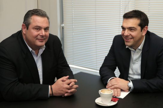 Kammenos (l.) und Tsipras (r.) bei den Koalitionsverhandlungen