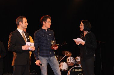 Thierry Neuville mit den Moderatoren Colin Kraft und Heike Verheggen