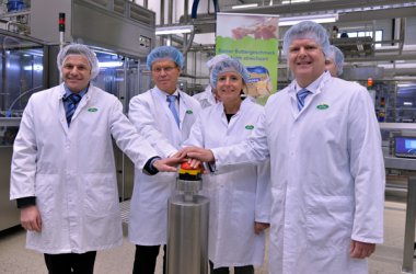 Startschuss Arla Foods - Jürgen Wolf, Peder Tuborgh, Malu Dreyer und Tim Ørting Jørgensen (vlnr)