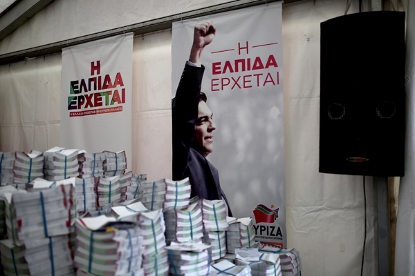 Wahlplakat der linksradikalen Partei Syriza von Alexis Tsipras in Athen
