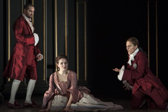 Händel-Oper "Tamerlano" in der Monnaie: Christophe Dumaux (Tamerlano), Sophie Karthäuser (Asteria), Delphine Galou (Andronico)