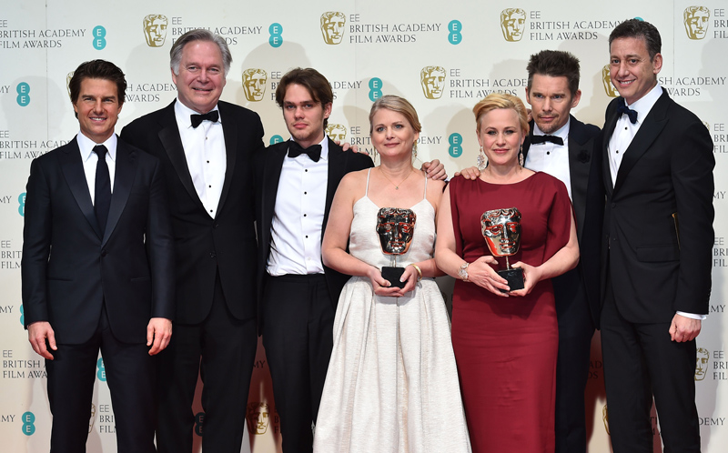 Die Truppe von "Boyhood" mit ihren Bafta-Trophäen