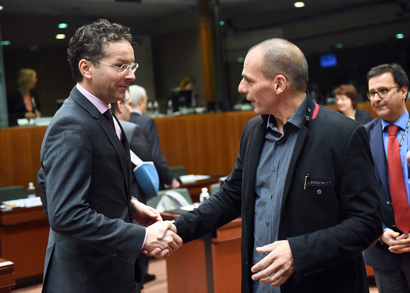 Jeroen Dijsselbloem und Gianis Varoufakis am Dienstag in Brüssel