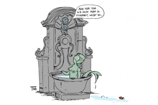 IS-Video mit Terrordrohung gegen Brüssel - Karikatur: Valentine Lilien/BRF