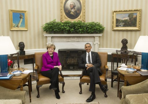 Angela Merkel und Barack Obama im Oval Office (Büro des Präsidenten) im Weißen Haus