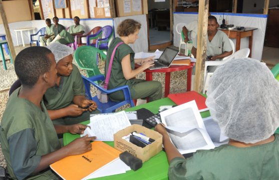 Kampf gegen Ebola: Medizinische Mitarbeiter in Conakry/Guinea