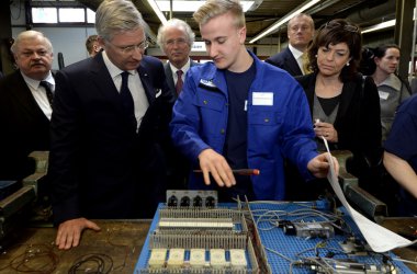 König Philippe besucht das Berufsausbildungszentrum von LWE Rheinkalk (Lhoist) Wülfrath bei Düsseldorf