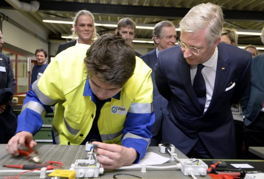 König Philippe besucht das Berufsausbildungszentrum von LWE Rheinkalk (Lhoist) Wülfrath bei Düsseldorf