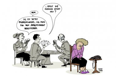 Frühpension und die "angepasste Verfügbarkeit" - Karikatur von Tine