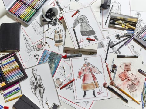 Karl Lagerfeld, Modemethode, 2015 Farbstift auf Canson-Papier