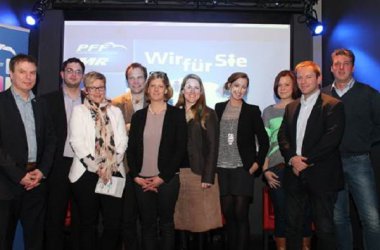 Die PFF-Fraktion mit den Vertretern der Sowacess Laurent Renerken und Nicolas Pirotte sowie der Direktorin der WFG, Frau Nathalie Klinkenberg