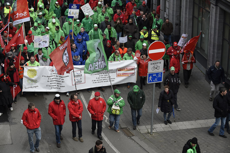 Protest der Gewerkschaften gegen die Politik der Föderalregierung in Namur