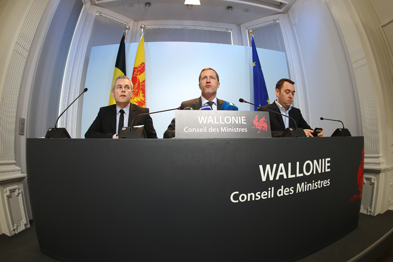 Christophe Lacroix (PS), Paul Magnette (PS) und Maxime Prévot (CDH)