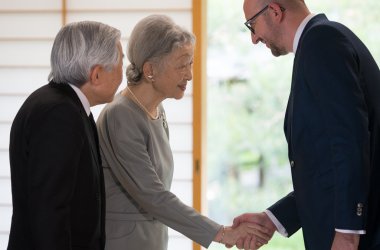 Kaiser Akihito, Kaiserin Michiko und Charlez Michel