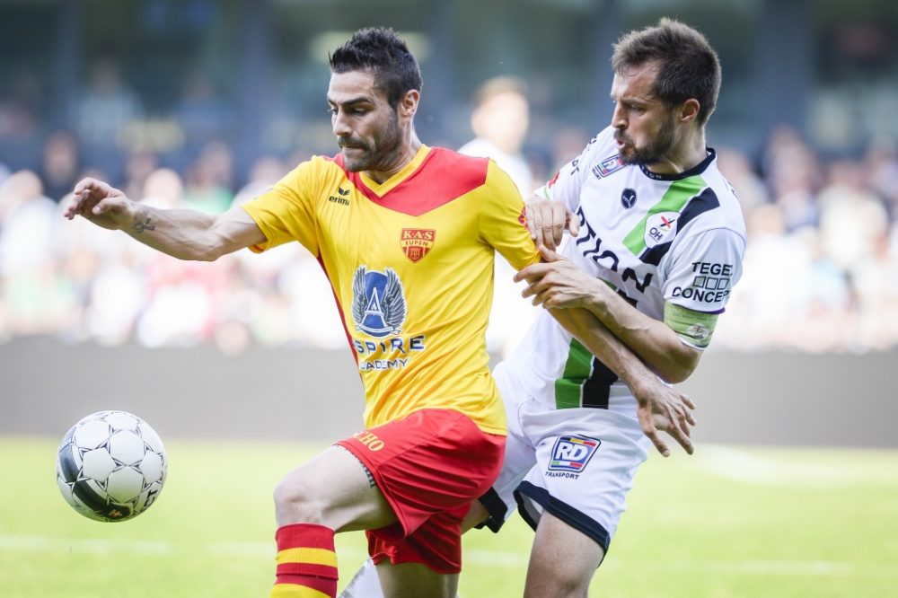 OH Löwen vs. AS Eupen: Luis Garcia im Kampf mit Romain Reynaud