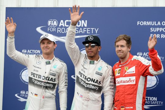 Nico Rosberg, Lewis Hamilton und Sebastian Vettel, die drei vordersten Starter beim Grand Prix von Monaco