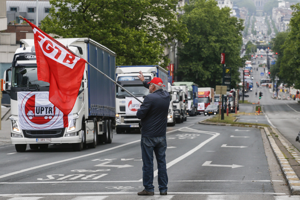 Protestzug gegen LKW-Maut in Brüssel