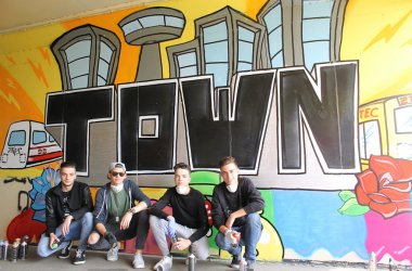 V.l.n.r.: Isak Asoski (guter Freund, gehört aber nicht zum Sprayer-Team), Alexander James, Felix Scholzen und Lars Neicken