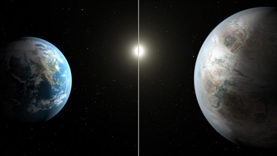 NASA entdeckt erdähnlichen Planeten - "Kepler-452b" (rechts) im Vergleich zur Erde