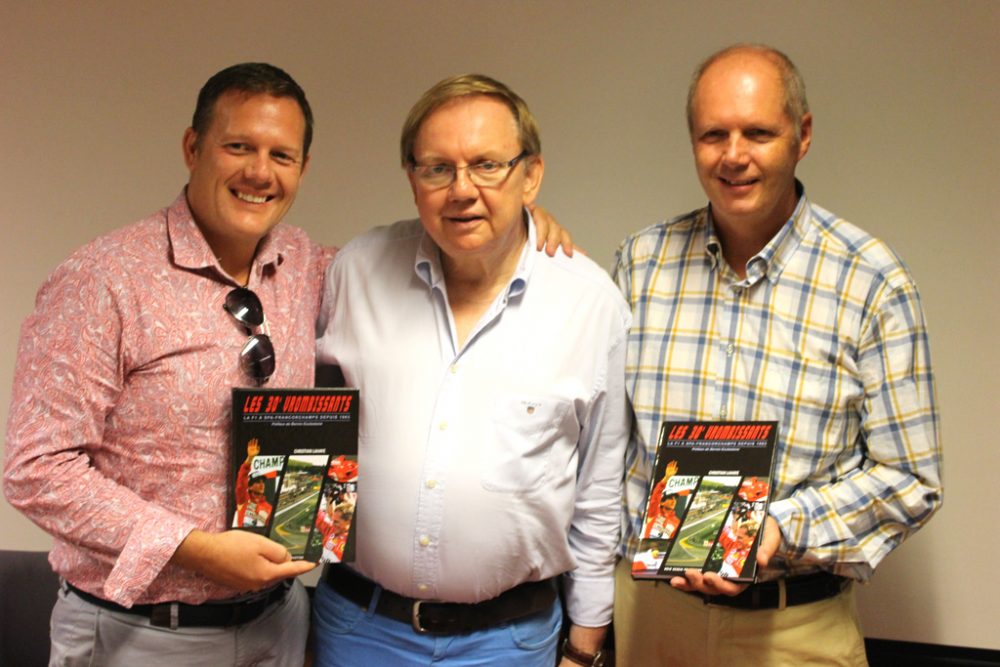 Philippe Adams, Autor Christian Lahaye und Eric van de Poele bei der Buchvorstellung in Brüssel