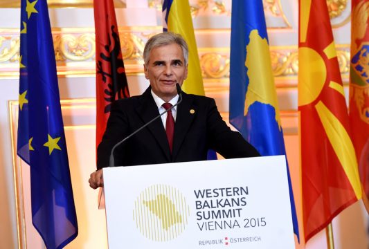 Westbalkan-Konferenz: Der österreichische Bundeskanzler Werner Faymann bei seiner Eröffnungsrede