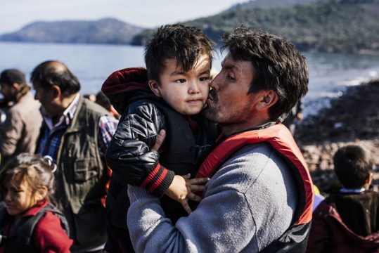 Flüchtlinge unmittelbar nach ihrer Ankunft auf der griechischen Insel Lesbos (19.10.)