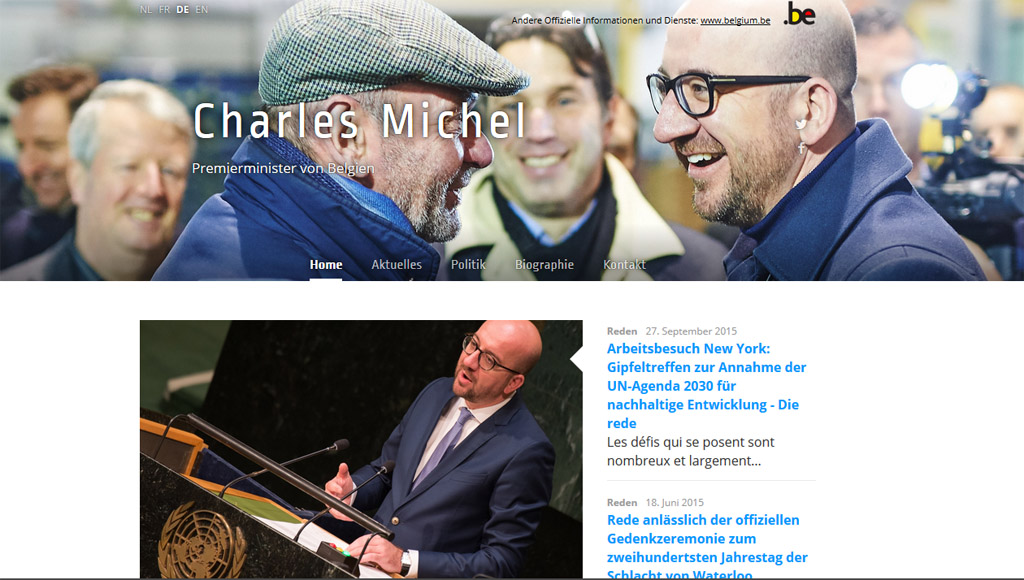 Internetseite von Premierminister Charles Michel