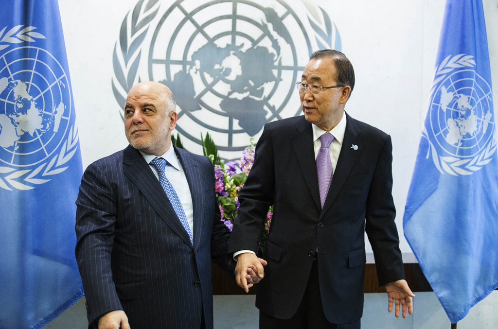 UN-Generalsekretär Ban Ki Moon (r.) mit dem irakischen Premier Haidar al-Abadi