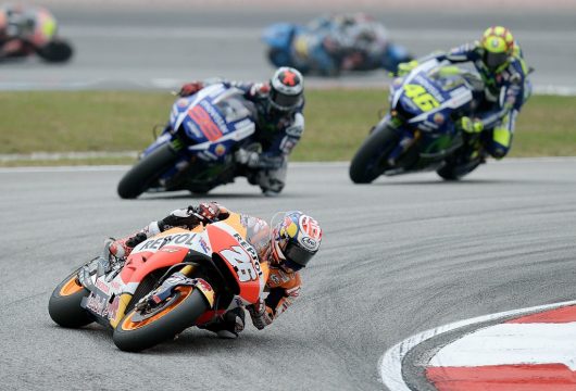 Dani Pedrosa, Jorge Lorenzo und Valentino Rossi bei der MotoGP-Weltmeisterschaft in Malaysia (25.10.)