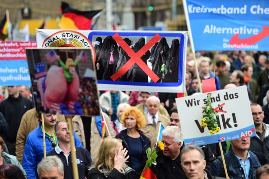 Rund 3.500 AfD-Anhänger haben am Samstag in Berlin gegen die Flüchtlingspolitik der Bundesregierung protestiert