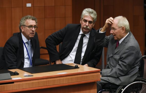 Der luxemburgische Finanzminister Pierre Gramegna, der österreichische Finanzminister Michael Spindelegger und Deutschlands Finanzminister Wolfgang Schäuble am Montag in Brüssel