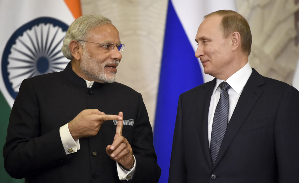 Indiens Regierungschef Narenda Modi mit dem russischen Präsidenten Präsident Wladimir Putin