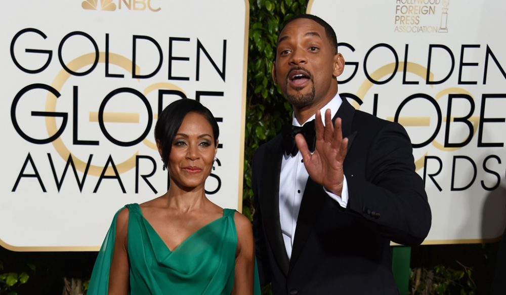 Schauspielerin Jada Pinkett Smith mit ihrem Mann Will Smith bei der Golden-Globe-Verleihung am 10.1.