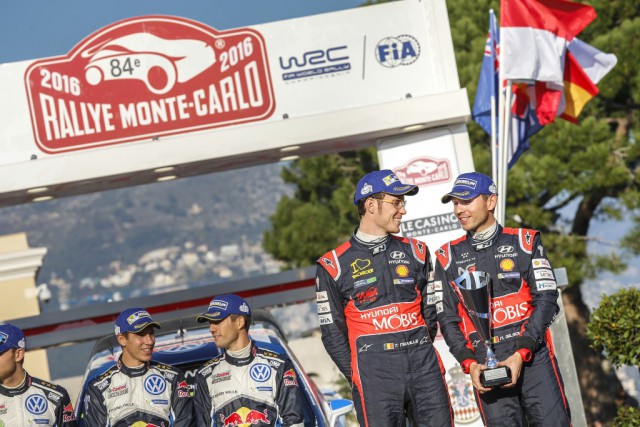 2016 fuhren Thierry Neuville und Nicolas Gilsoul in Monte-Carlo aufs Treppchen (Bild: Hyundai Motorsport)