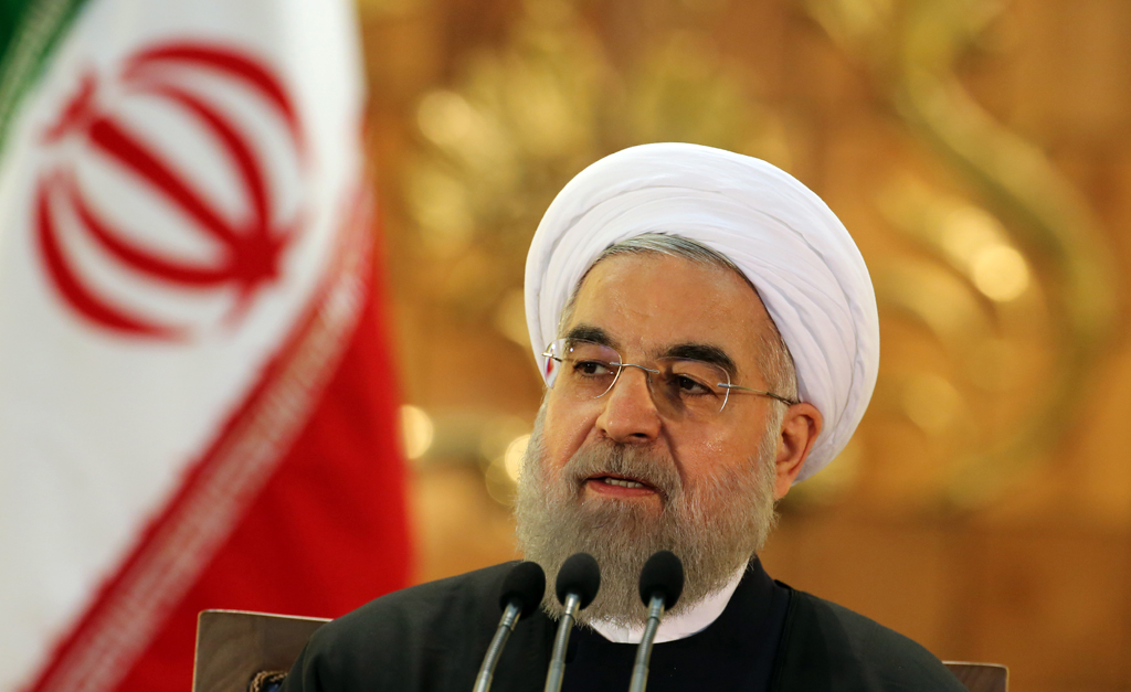 Irans Präsident Hassan Ruhani bei der Pressekonferenz am 17.1.