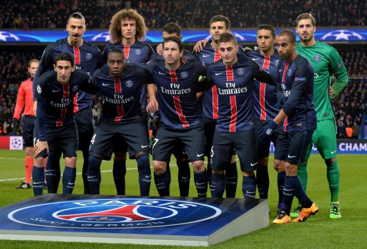 Die Mannschaft von Paris St. Germain vor der Begegnung gegen Chelsea