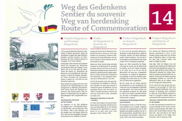 Weg des Gedenkens: Tafel "Viadukt und Domäne Bütgenbach"