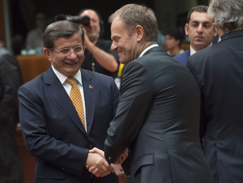 Ahmet Davutoglu und Donazld Tusk am 18.3. beim EU-Gipfel in Brüssel