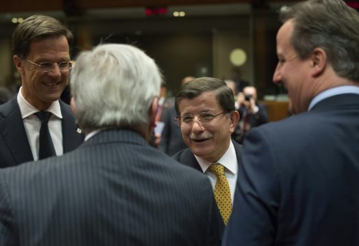 Mark Rutte, Jean-Claude Juncker, Ahmet Davutoglu und David Cameron am 18.3. beim EU-Gipfel in Brüssel