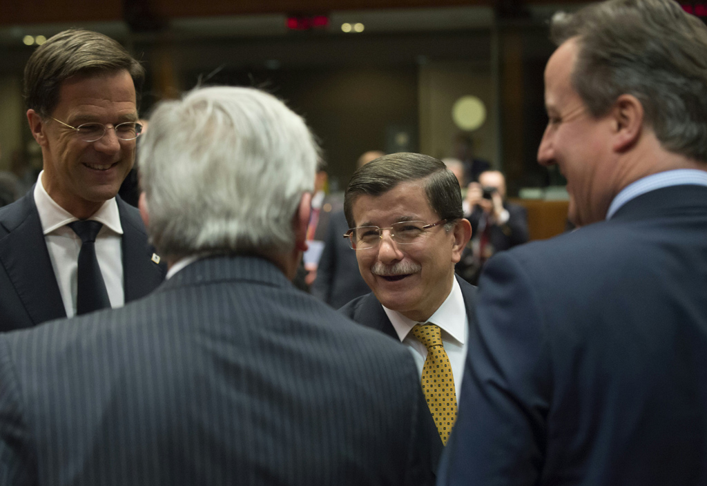 Mark Rutte, Jean-Claude Juncker, Ahmet Davutoglu und David Cameron am 18.3. beim EU-Gipfel in Brüssel