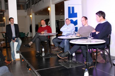Diskussion "Migration und Medien" im Funkhaus: Olivier Krickel, Rudi Schroeder, Achim Meyer, Boris Kartheuser und Lutz Bernhardt
