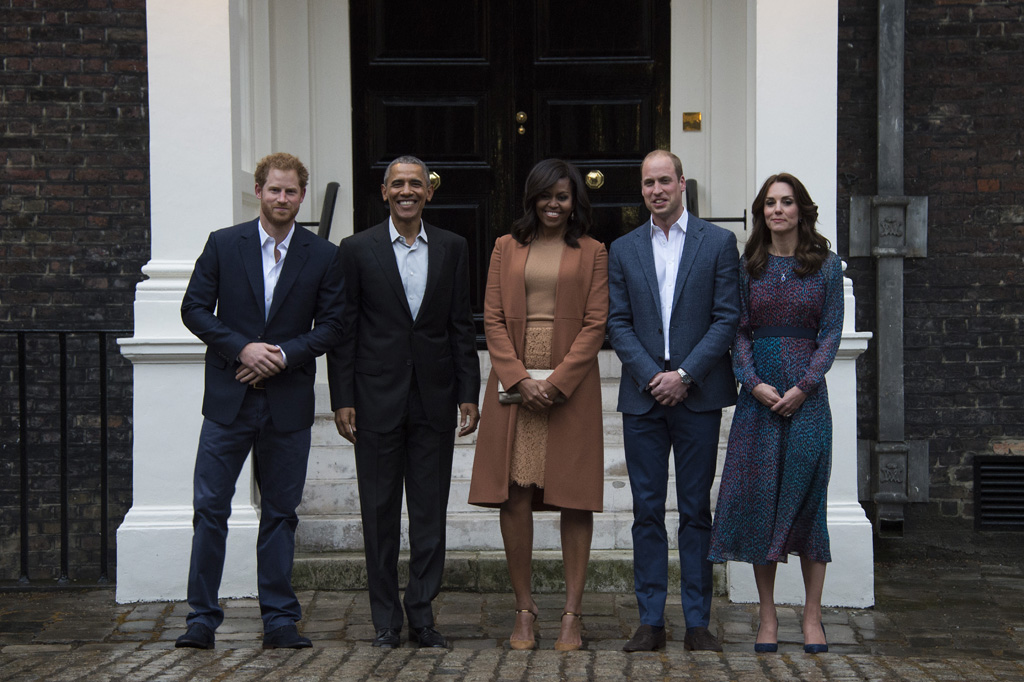 Prinz Harry, Barack und Michelle Obama sowie Prinz William und Kate am 22.4.