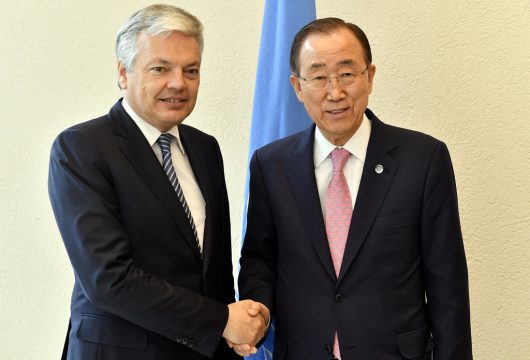 Didier Reynders und Ban Ki Moon in Genf